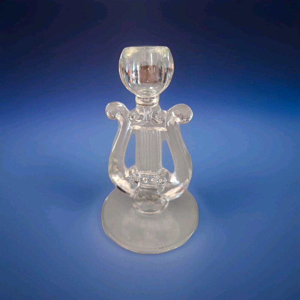 Vintage HARP SHAPED Pressed Glass CANDLE HOLDER Art Deco Paden City